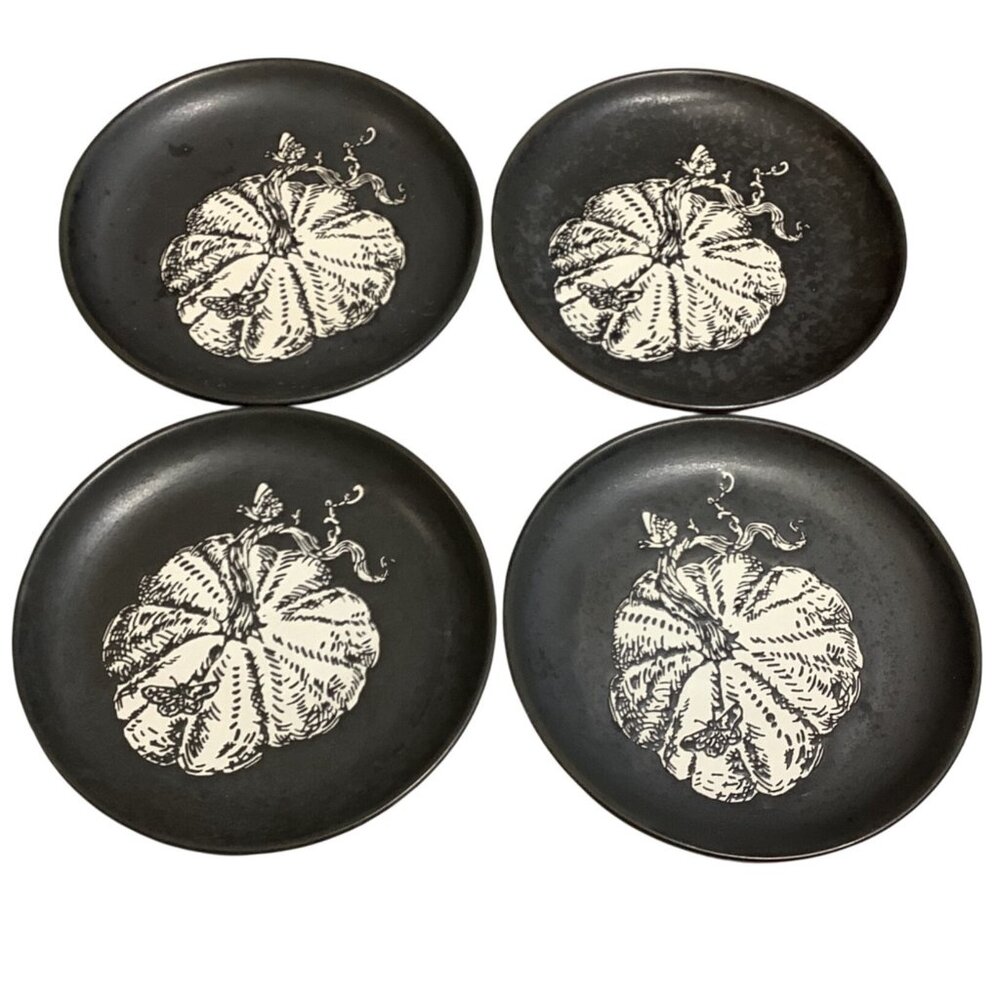 4 Threshold Black White Pumpkin Pattern Stoneware Dessert Appetizer Plates 6"